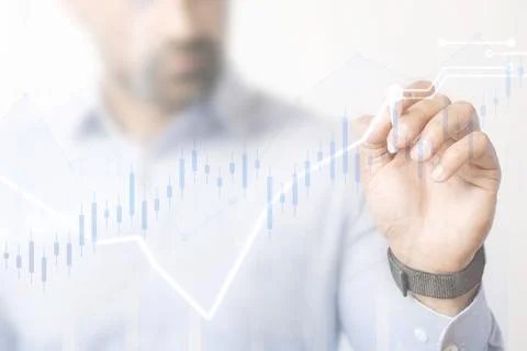 Man giving a business presentation using a futuristic digital pen Stock Photos