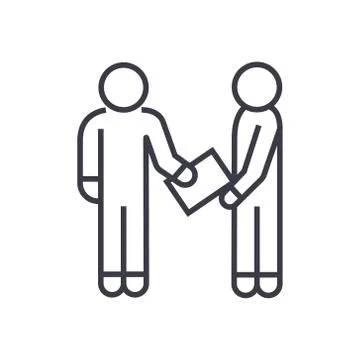 Man giving document linear icon, sign, symbol, on isolated background Stock Illustration