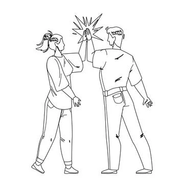 Man Giving High Five Young Woman Friend Vector 스톡 일러스트