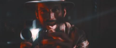 Man giving insturctions and using vintage camera Video stock 203565283