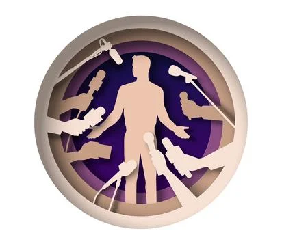 Man giving interview paper cut vector icon Stock Illustration