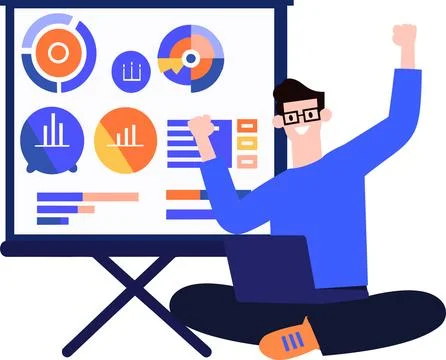 A man giving the presentation in flat style isolated on background Illustrazione stock