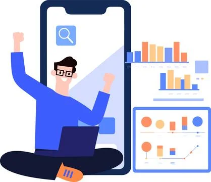 A man giving the presentation in flat style isolated on background Stock Illustration