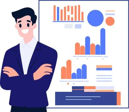 A man giving the presentation in flat style isolated on background Stock Illustration