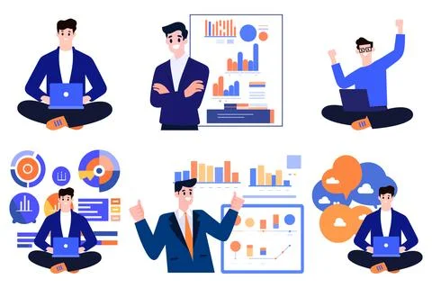 A man giving the presentation in flat style collection Stock Illustration