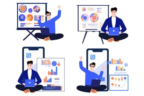 A man giving the presentation in flat style collection Stock Illustration