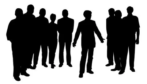 Man giving a presentation in front of people group Stock Illustration