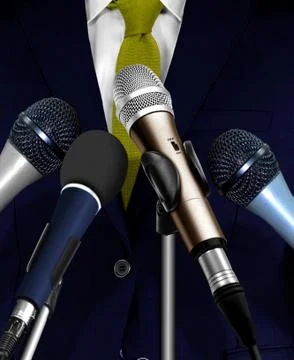 Man giving speech using microphones Stock Photos