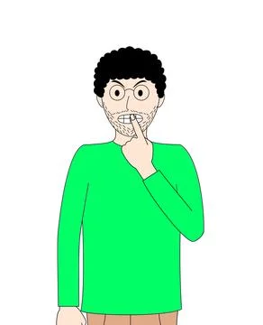 A man with glasses and a beard is looking at the camera with a puzzled expr.. Stock Illustration