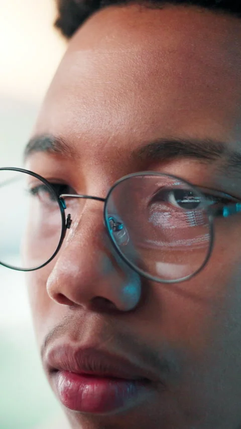 Man, glasses and computer in office for programming, software development and Stock Footage 306826057