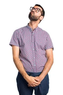 Man with glasses having doubts Stock Photos