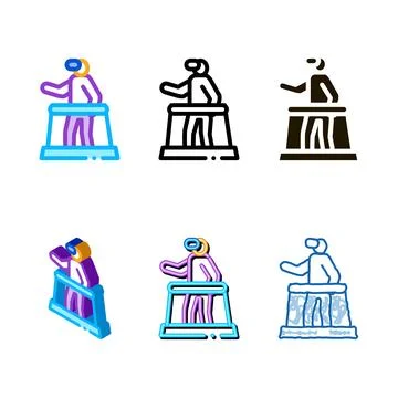 Man with glasses learns virtual reality styles icon vector outline Stock Illustration