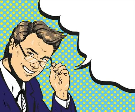 Man in glasses pop art speech bubble vector illustration Illustrazione stock