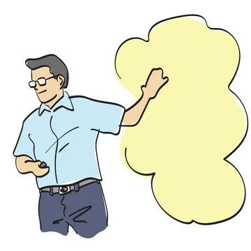 Man with glasses presenting something on yellow blank space illustration Stock Illustration