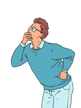 The man with glasses is thinking. The clever man reflects, intellectual work Stock Illustration