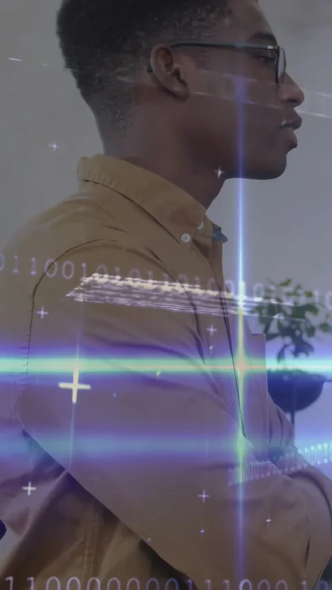 Man with glasses tracking cue while woman entering for tech review, binary Stock Footage 331009002