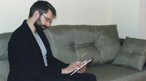 Man in The Glasses Using The Tablet Stock Footage 60234331