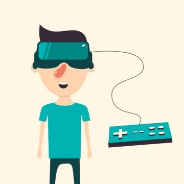 Man with glasses of virtual reality. Flat vector illustration Stock Illustration