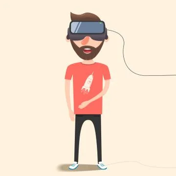 Man with glasses of virtual reality. Flat vector illustration Stock Illustration