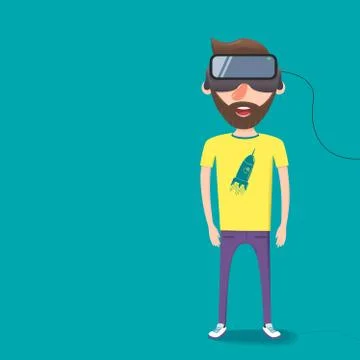 Man with glasses of virtual reality. Flat vector illustration Stock Illustration