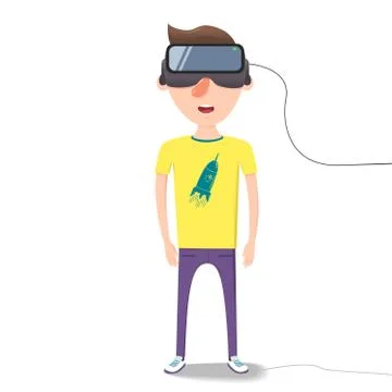 Man with glasses of virtual reality. Flat vector illustration Stock Illustration