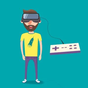 Man with glasses of virtual reality. Flat vector illustration Stock Illustration