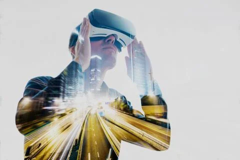 The man with glasses of virtual reality. Future technology concept. Modern Stock Photos