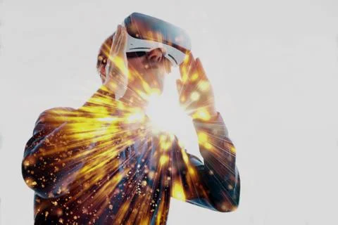 The man with glasses of virtual reality. Future technology concept. Modern Stock Photos