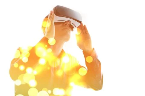 The man with glasses of virtual reality. Future technology concept. Modern Stock Photos