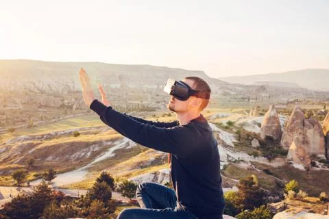 The man with glasses of virtual reality. Future technology concept. Modern Stock Photos
