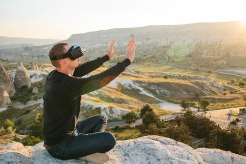 The man with glasses of virtual reality. Future technology concept. Modern Stock Photos