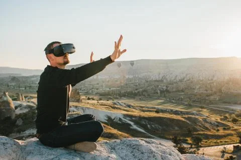 The man with glasses of virtual reality. Future technology concept. Modern Stock Photos