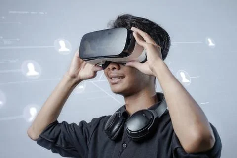 Man with glasses of virtual reality. Future technology concept. Stock Photos