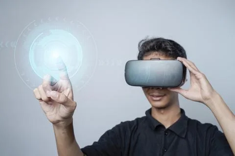 Man with glasses of virtual reality. Future technology concept. Stock Photos