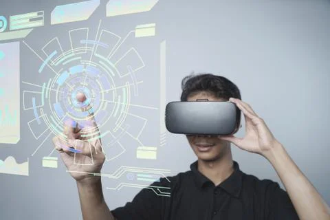 Man with glasses of virtual reality. Future technology concept. Stock Photos