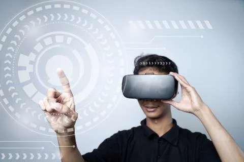 Man with glasses of virtual reality. Future technology concept. Stock Photos