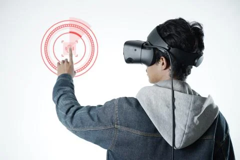 Man with glasses of virtual reality. Future technology concept. Stock Photos
