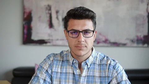 Man With Glasses Working On Laptop Computer Stock Footage 100577161