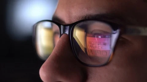 Man with Glasses Working at Night 14 Stock Footage 98269967