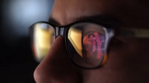 Man with Glasses Working at Night 16 Stock Footage 98270306