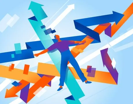 Man glides inside a big data network Stock Illustration