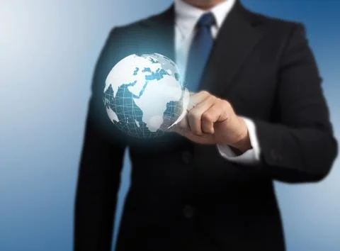 Man with a global technology background with the planet earth Stock Illustration