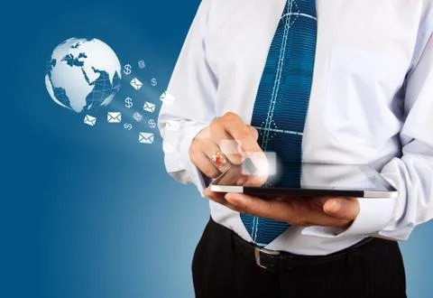 Man with a global technology background with the planet earth Stock Illustration