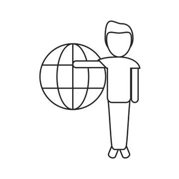 Man globe connection technology thin line Stock Illustration