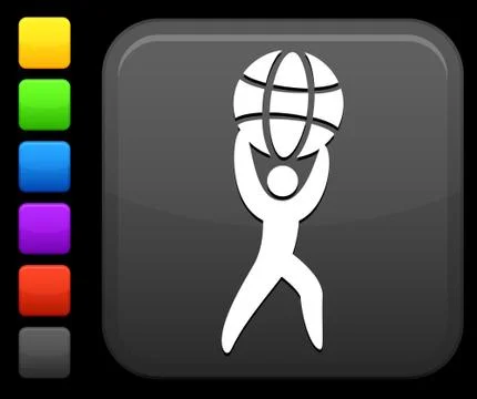 Man with globe icon on square internet button Stock Illustration