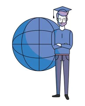 Man with globe Illustrazione stock