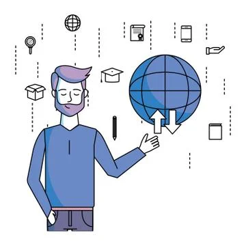 Man with globe Stockillustratie