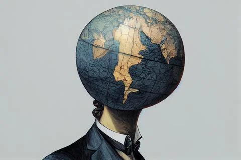 A man with a globe instead of a head. A citizen of the whole world. Concept on Stock Illustration