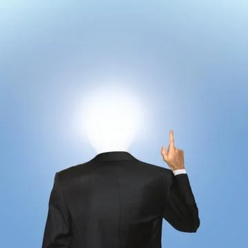 Man with glowing bulb instead of his head Stock Photos