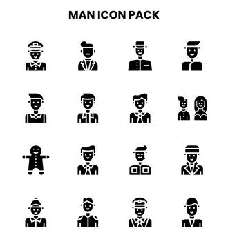Man Glyph Set Icons Pack Stock Illustration